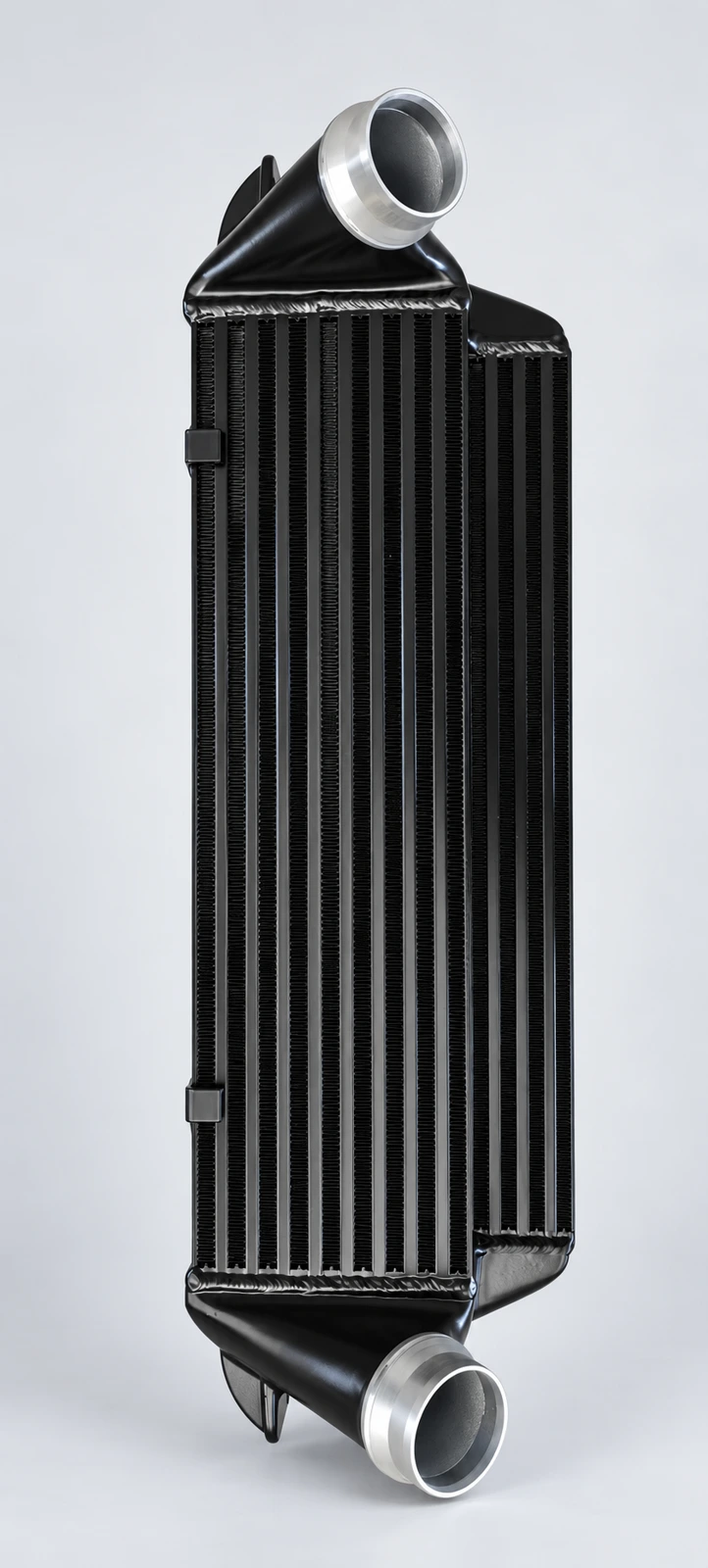 BMW F20 / F21 / F22 / F30 / F31 / F34 EVO2 Intercooler: Core-face view · Stepped layout and air connections