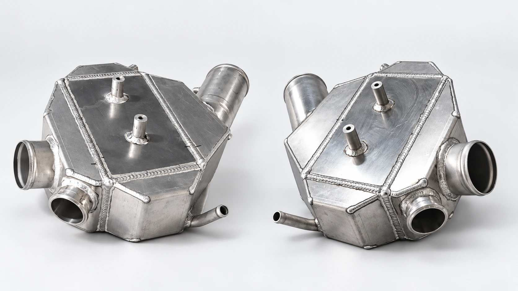 Custom paired intercoolers showing BOV adapters